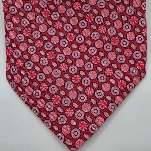 Marc Allen Pink Red Geometric Pattern Men's Italy Luxury 100% Silk Tie Necktie - Picture 4 of 7